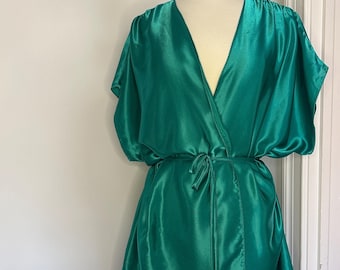 90's Emerald Green Satin Robe Vintage