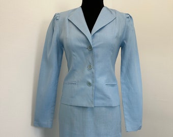 80's Baby Blue Blazer Skirt Suit Vintage