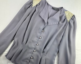 90's Sequin Shoulder Gray Chiffon Blouse Vintage