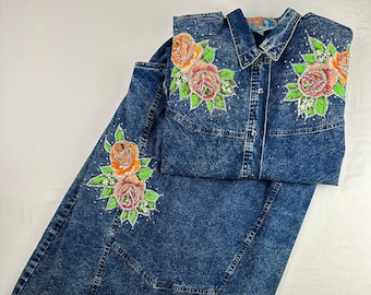 90&#39;s Western Glam Stonewashed Denim Suit Set Vintage