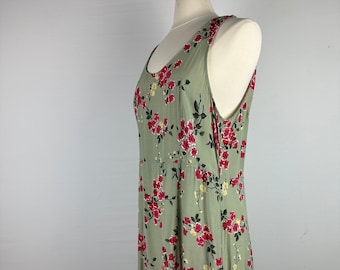 90's Sage Green Floral Tank Maxi Dress Vintage