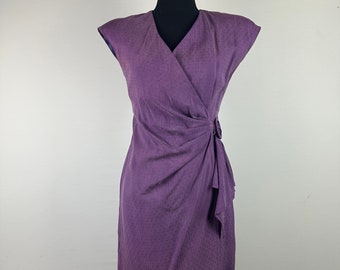 Vestido estilo envoltura de seda púrpura de los años 90 Petite Sofisticado Tamaño 0 Vintage
