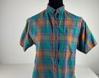 90er Bunt karierte Gloria Vanderbilt Bluse Vintage