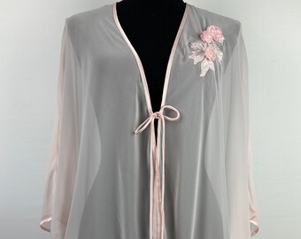 Pink Sheer Kimono Floral Embellishment Vintage 90's