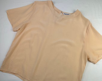 Peach Silk Minimalist Blouse Vintage 90's Oversized Tee Shirt