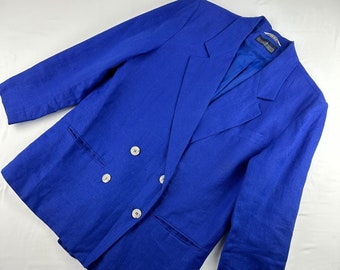 90's Linen Double Breasted Royal Blue Blazer Vintage