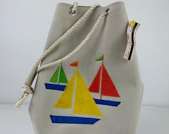 Jaren '80 Coastal Sail Boat Beach Tote Vintage Bucket Bag