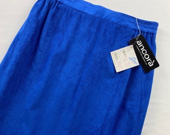80's Royal Blue Microfiber Suede Pencil Skirt Deadstock Vintage
