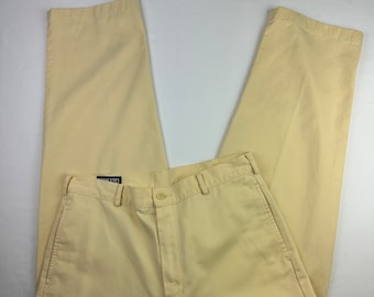 90's Butter Yellow Flat Front Trousers Vintage Lands End Pants