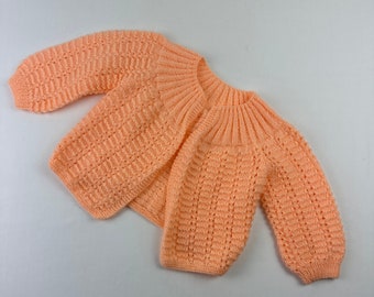 Orange Sherbet Infant Crotched Knit Cardigan Vintage Sweater