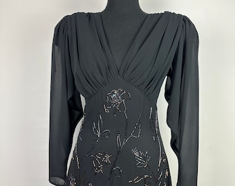 90's Beaded Chiffon Black Formal Dress Vintage Black Tie