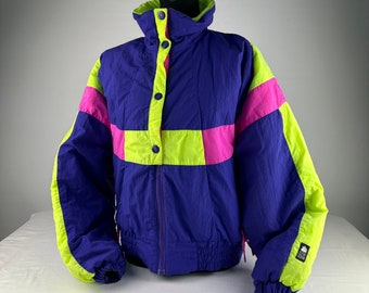 90's Florescent Purple Ski Puffer Bomber Jacket Vintage Coat