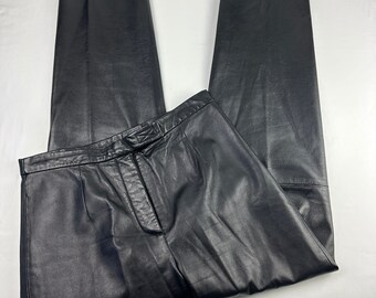 Vintage Schwarze Lederhose Rocker Biker Hoch taillierte Hose