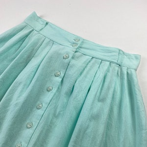 90&#39;s Mint Midi High Waist Pleated Button Up Skirt Vintage