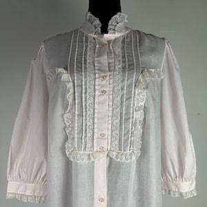 Cottage Cotton Pink Long Night Gown Lace Trim Vintage