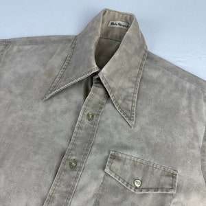 70er Jahre Flügel Kragen Beige Oxford Hemd Vintage Slim Fit Button down