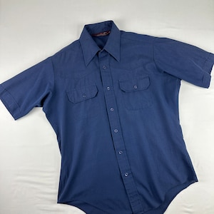 70&#39;s Navy Workwear Short Sleeve Shirt Vintage