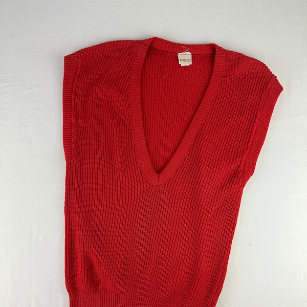 Vintage Red Deep V Neck Sweater Vest 80's