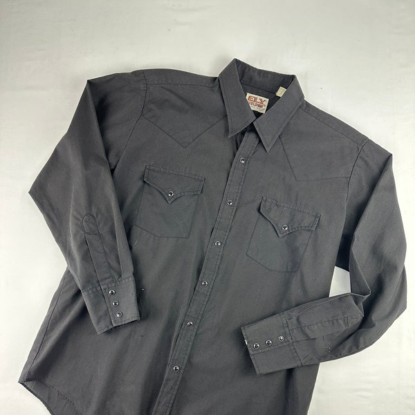 Vintage Black Pearl Snap Western Long Sleeve Fly Cattleman Shirt Size Large XL