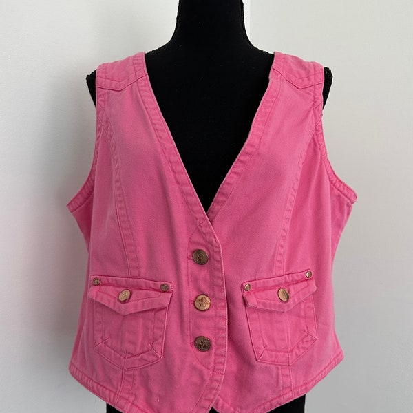 90's Bill Blass Pink Denim Jean Vest Vintage