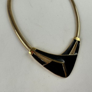 90&#39;s Trifarl Glam Black Enamel Gold Snake Coil Chain Statement Necklace Vintage