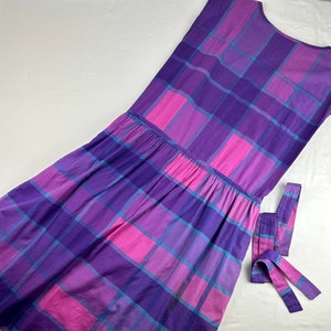 80&#39;s 90&#39;s Purple Technicolor Plaid Drop Waist Cotton Tank Dress Vintage