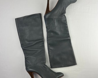 Gray Leather High Heeled boots Vintage Slouchy