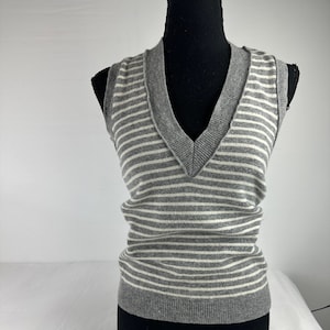 Y2K J Crew Wool Cashmere Gray Striped Sweater Vest 2000&#39;s Vintage