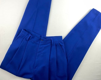 Winter Mom Pants Vintage 80's 90's High Waisted Pleated Royal Blue Trousers