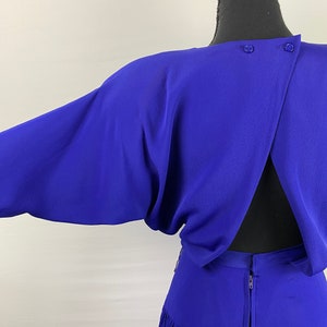 80's elektrische paarse Ruffle Drop taille jurk Vintage terug uitgesneden