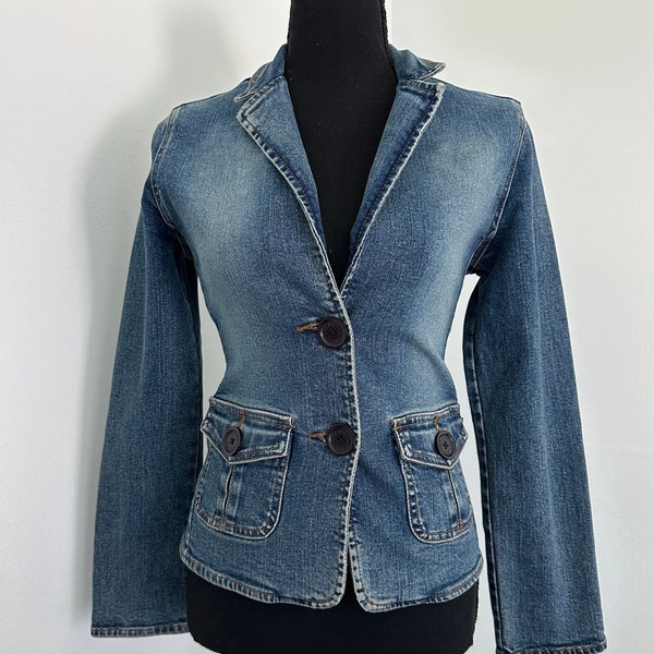 Y2K Hollister Stretchy Denim Jean Blazer Jacket Vintage