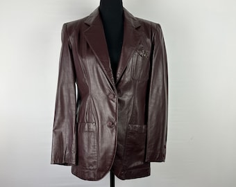 80&#39;s Aigner Brown Leather Coat Blazer Vintage
