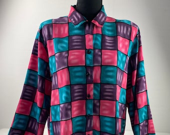 90's Geometric Cube Abstract Blouse Vintage