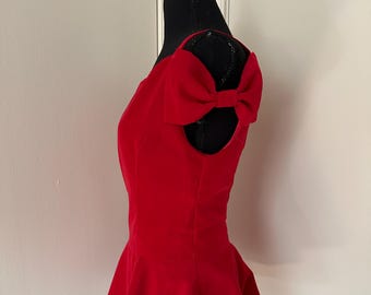 Y2K Red Bow Sleeve Peplum Blouse 2000's Vintage