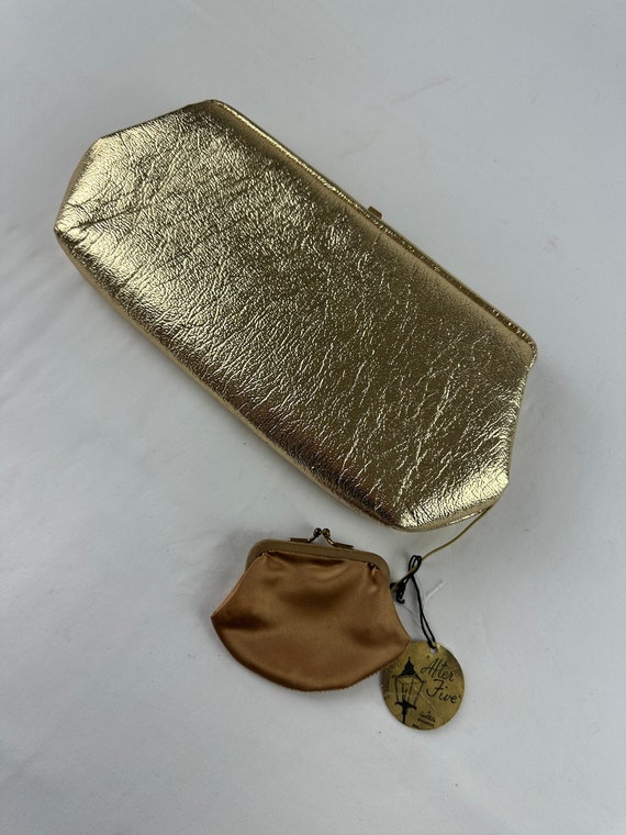 60's Metallic Gold Clutch with Coin Purse Vintage 