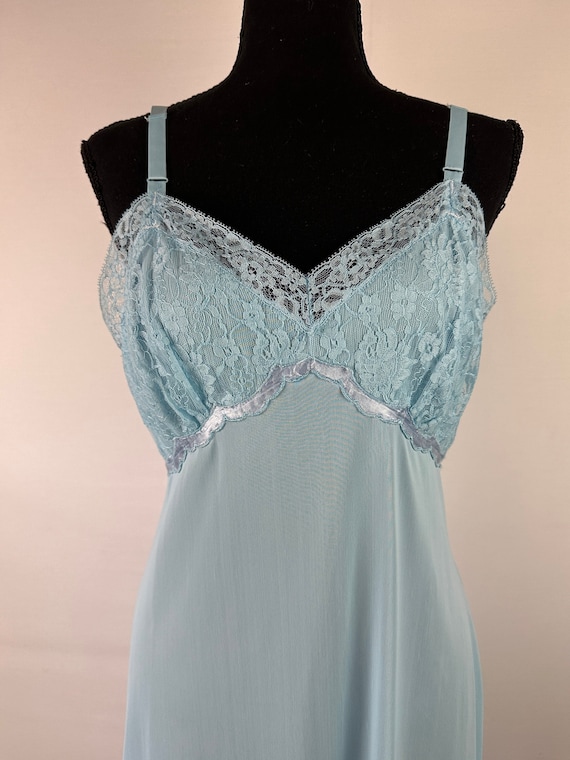 60's Baby Blue Lace Trim Floral Embellished Dress 