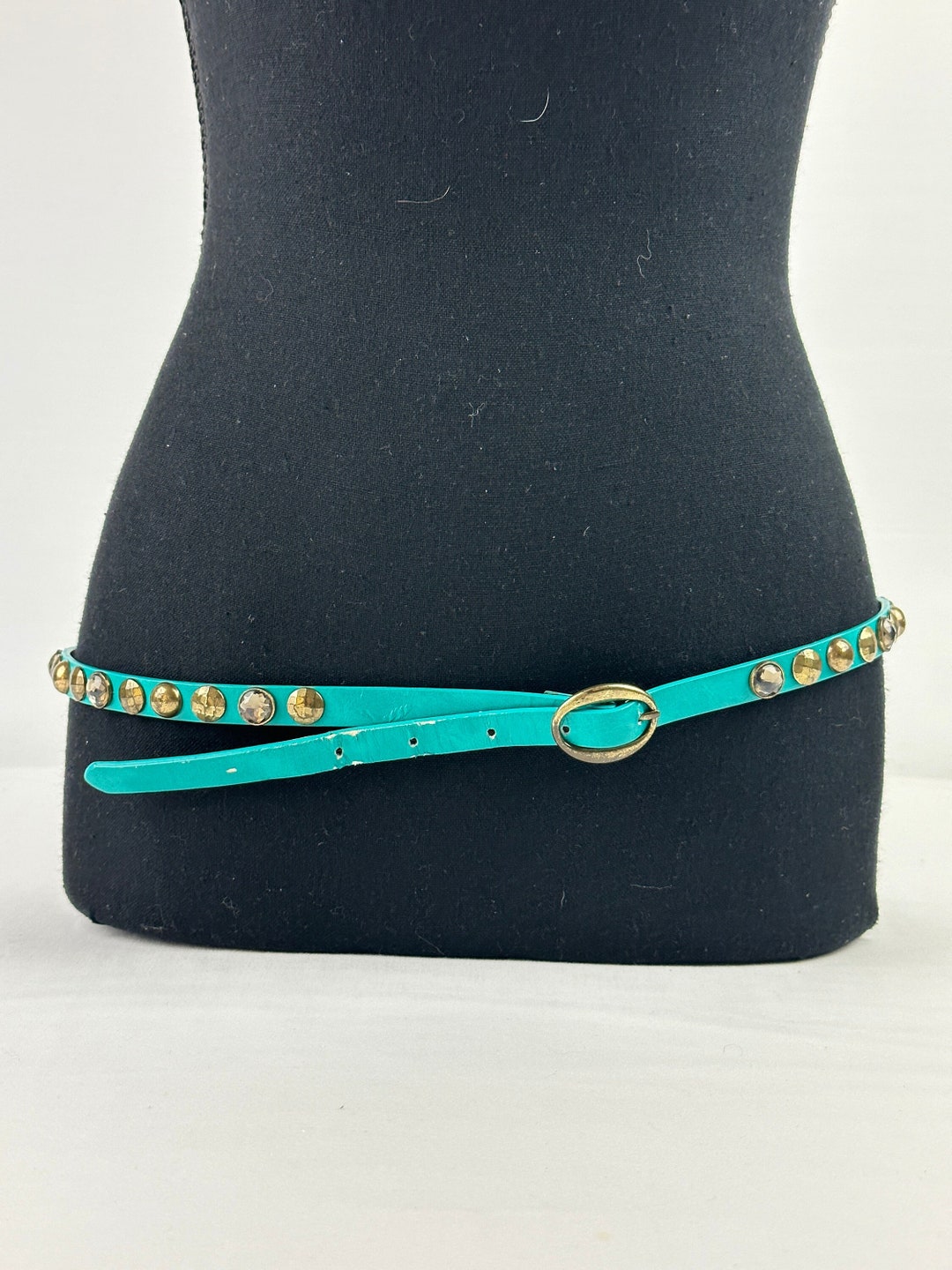 90's Aqua Studded Leather Belt Vintage Rocker Punk - Etsy