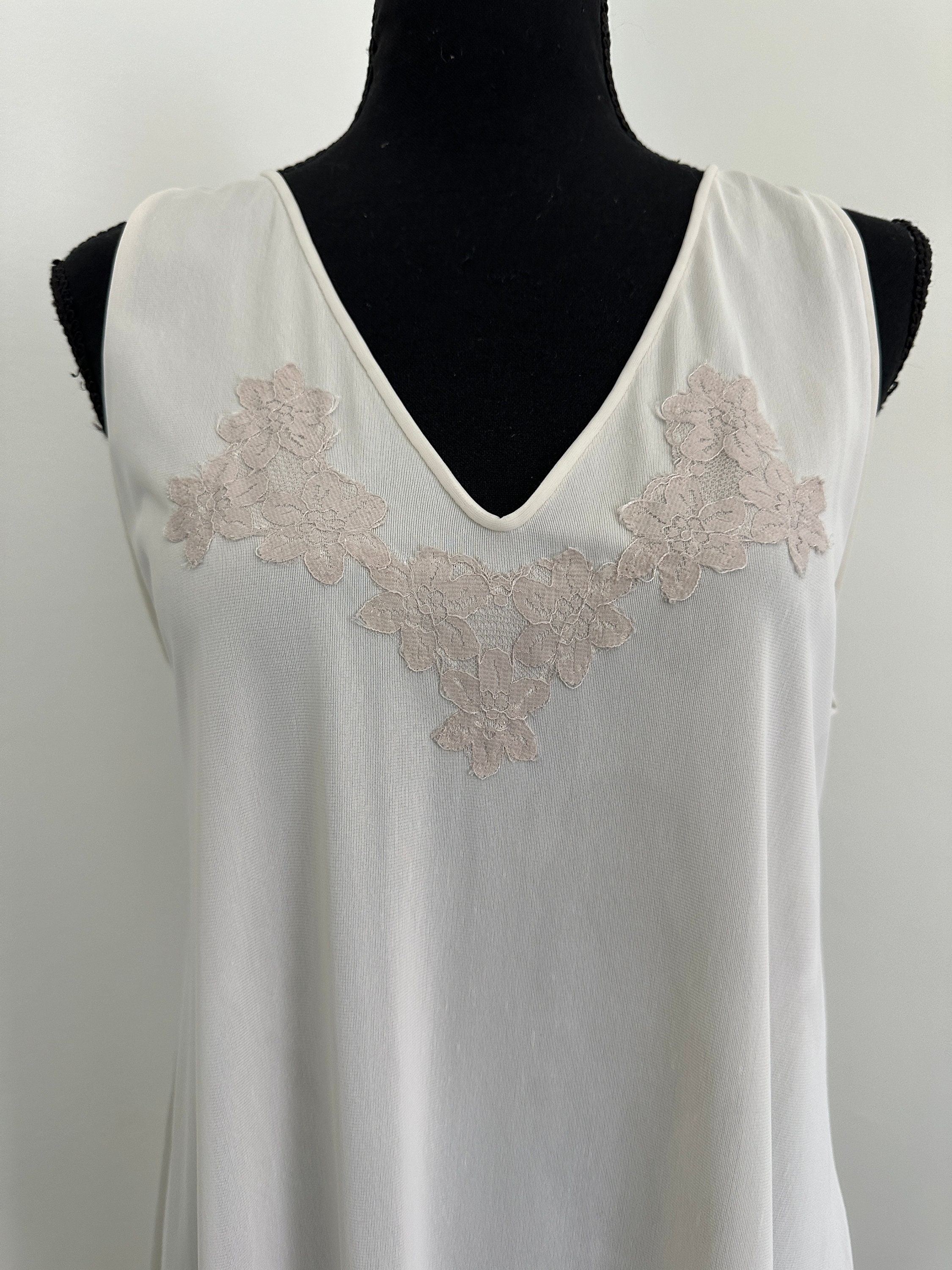 Dreamy Cream Long Lace Embellished Night Gown Vintage