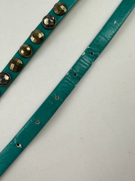 90's Aqua Studded Leather Belt Vintage Rocker Punk - image 5