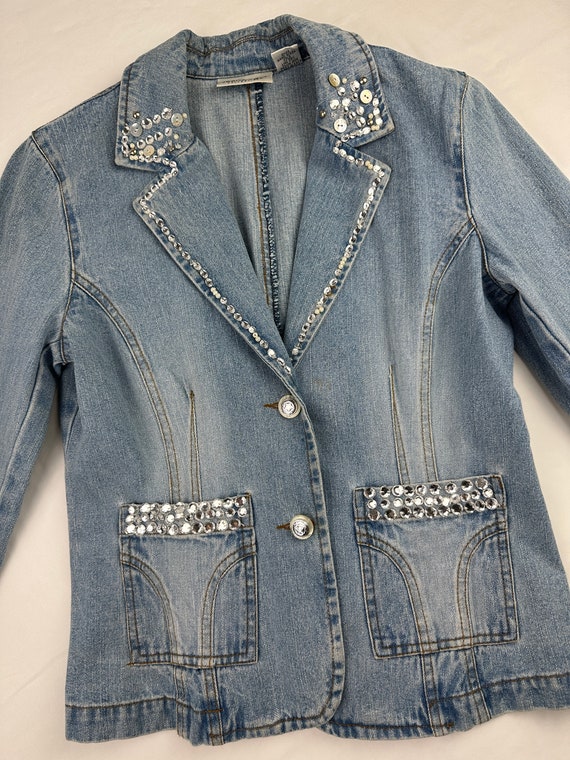 90's Glam Denim Rhinestone Embellished Jacket Bla… - image 3