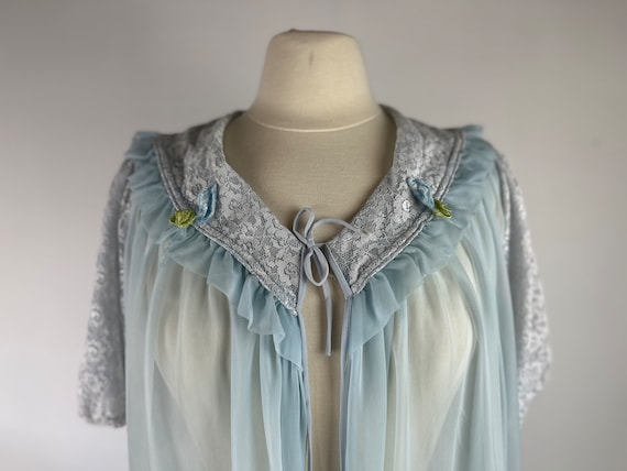 50's Baby Blue Long Sheer Robe Vintage - image 5