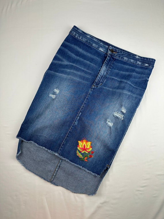 Embroidered Denim Mini Skirt High-Waisted Y2k Jean Bottom main image 1