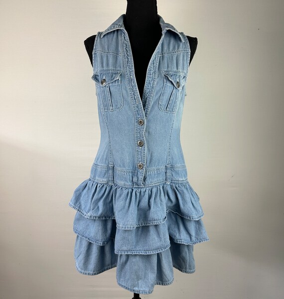 90's Denim Drop Waist Denim Mini Dress Vintage - image 2