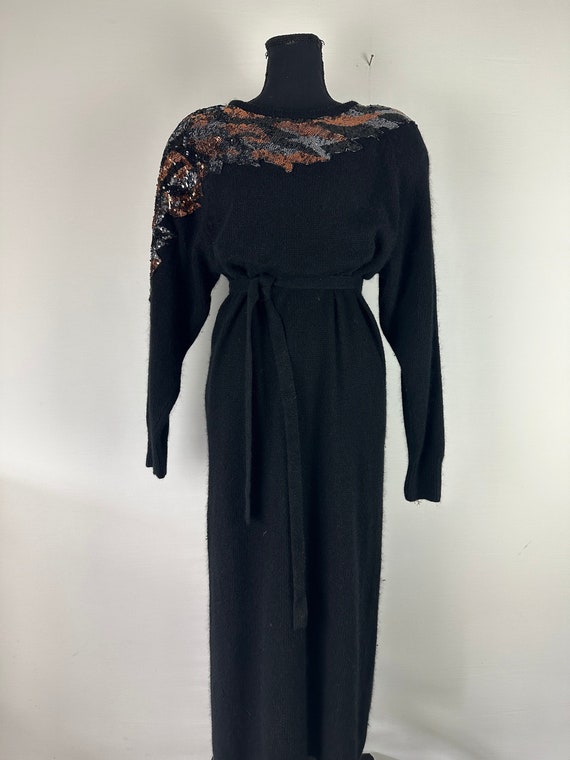 90's Black Sequin Sweaterdress Vintage Glam Midi L