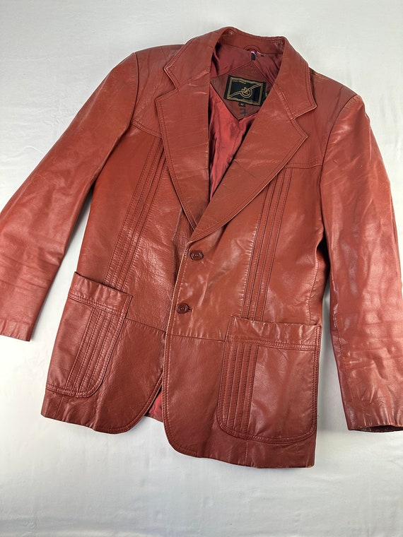 70's Sienna Brown Leather Blazer Coat Vintage - image 3