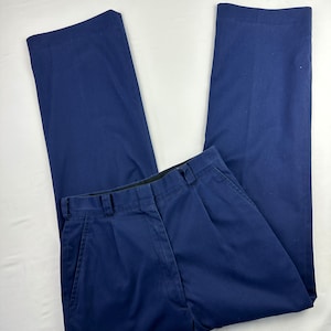 80&#39;s Cotton Navy Pants Vintage Trousers Wide Leg