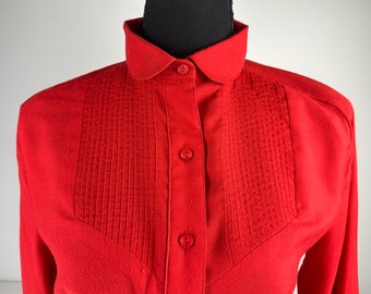 80-tals röd prärieblus med westernmönster och cowgirl-detalj, storlek Medium, vintage