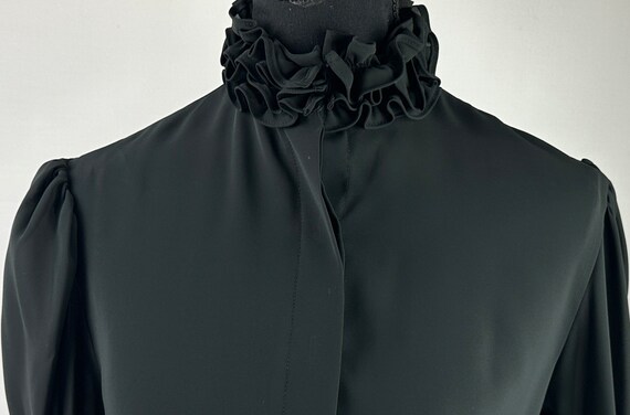 Vintage Black Chiffon Blouse 90's Ruffle Collar - image 3