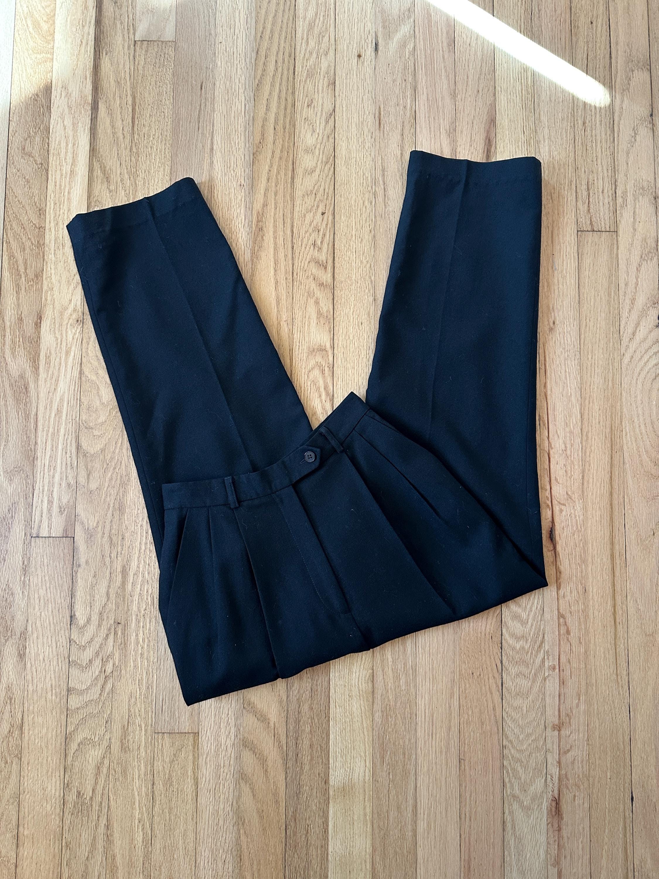 Black Talbots High Waist Pleated Wool Trouser Pants