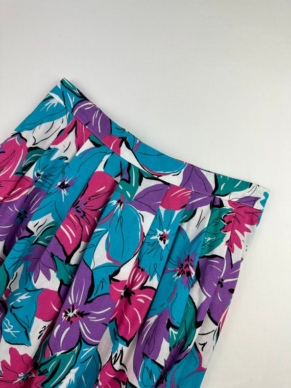 80's Floral Pleated Midi Skirt Vintage - image 3